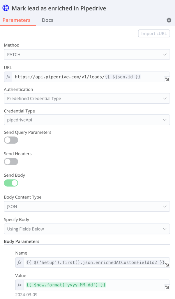 Use a Custom API call to Mark leads in pipeline as enriched