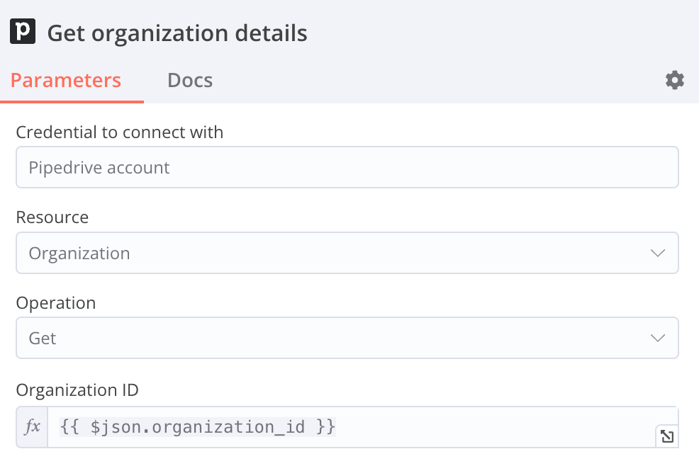 Get organization details based on organization IDs from Pipedrive via n8n native integration