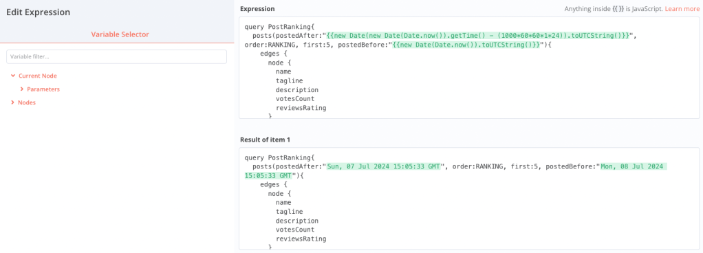 n8n GraphQL query expression in n8n cloud